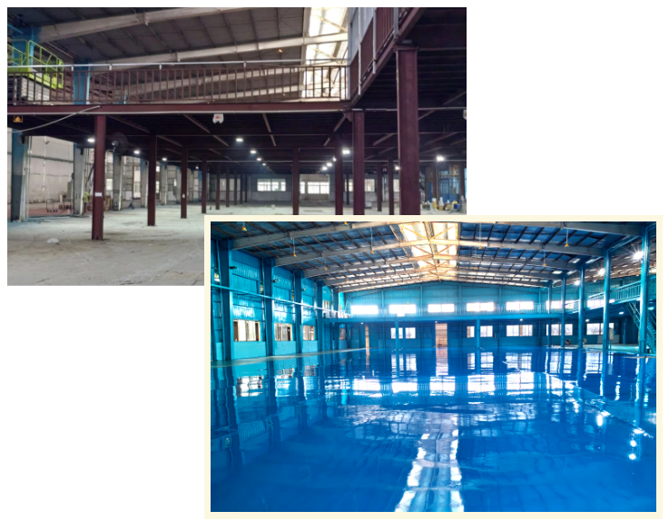 钢结构工厂原貌（左上图）VS 钢结构工厂新颜（右下图）