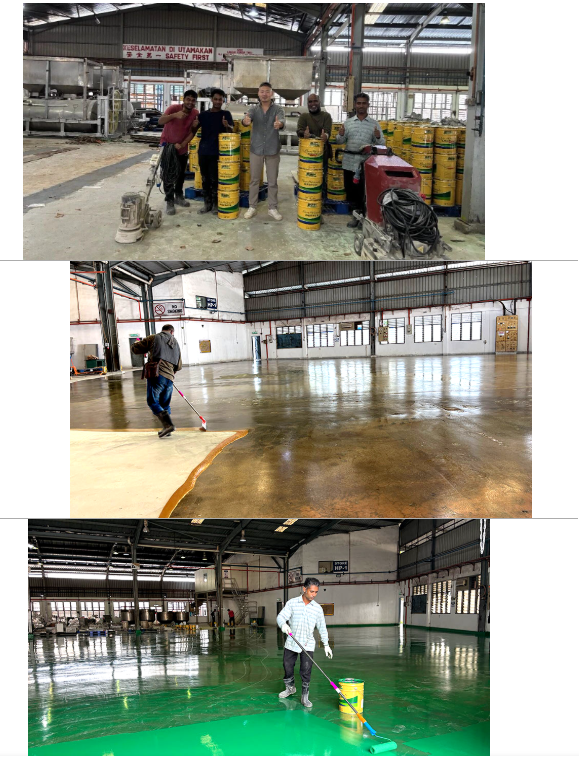 施工人员实操地卫士地坪漆